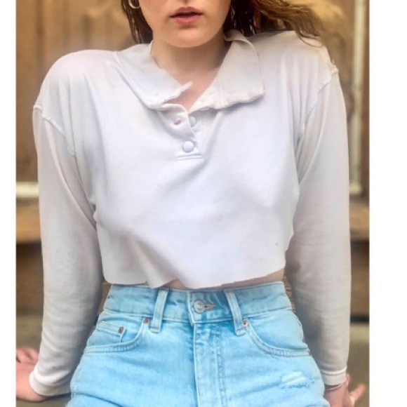 Vintage white long sleeve neck button up polo - Picture 2 of 4